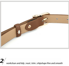 Women's Genuine Leather Thin Belt 2.3cm Width Minimalist Gold D-Shaped Buckle Casual Waist Strap for Jeans Dresses Camel 105cm