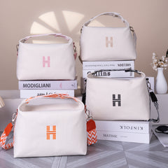 Women's Minimalist Canvas Crossbody Bag with Wide Beige Webbing Strap Casual Shoulder Handbag Large Capacity for Daily Use - Cream White