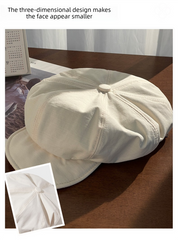 Women's Beige Newsboy Cap UPF50+ Sun Protection Cotton Blend Octagonal Beret Hat - Adjustable Breathable Baker Boy Style with Cute Button Detail