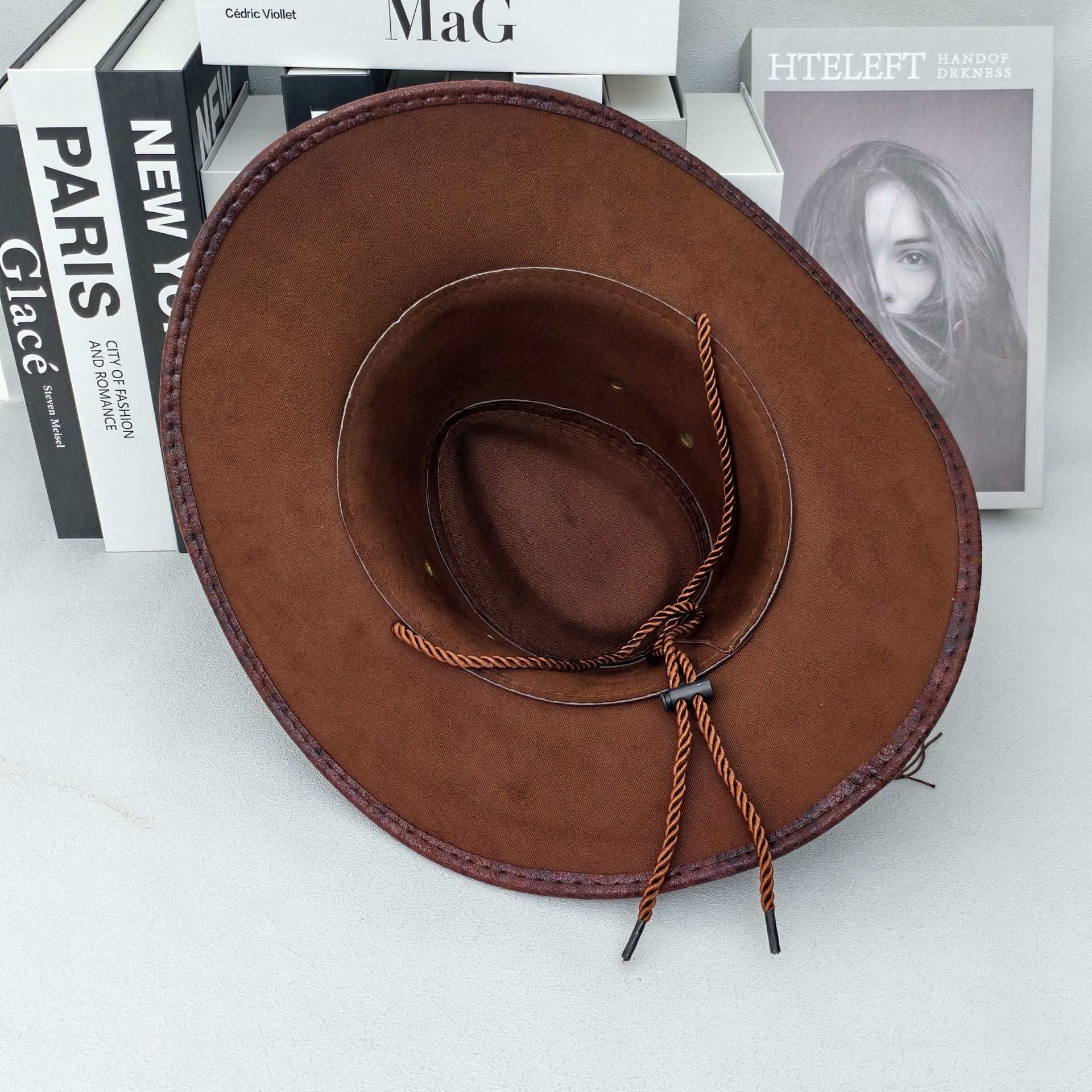 Rustic Design Style Hat Rustic Western Cowboy Hat - Distressed Faux Leather Look Wide Brim Out ...