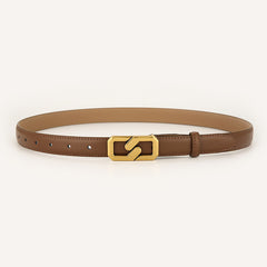 Womens Genuine Leather Belt Caramel 2.3cm Wide Gold Buckle Waist Strap for Jeans & Dresses Elegant Fashion Accessory