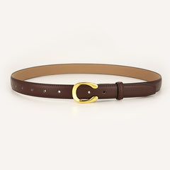 Womens Genuine Leather Belt Coffee C-Shape Gold Buckle Waist Strap for Jeans & Dresses Classic Fashion Accessory