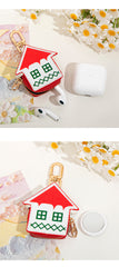 Cute Christmas House Mini Pouch Keychain PU Leather Coin Purse Earbuds Case Bag Charm Festive Gift