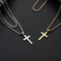 Silver Tone Cross Pendant Necklace Twisted Rope Chain 45cm Unisex Fashion Jewellery Gift for Men & Women