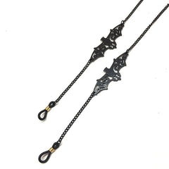 Black Hollow Bat Eyewear Chain 70cm Anti-Slip Glasses Strap with Gold Clasp Decorative Sunglasses Holder for Women