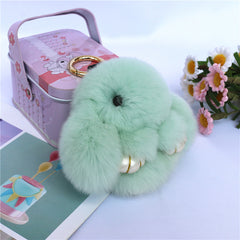 Fluffy Mini Rex Rabbit Fur Keychain Cute Bunny Bag Charm - Soft Plush Animal Doll Key Ring for Car Keys & Handbags - Green