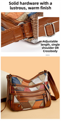 Lightweight PU Leather Pleated Shoulder Bag with Contrast Color Patchwork - Multi-Zipper Large Capacity Satchel for Women