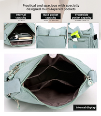 Black Versatile Nylon Multi-Pocket Crossbody Bag - Lightweight Casual Travel Purse, Waterproof Horizontal Square Design