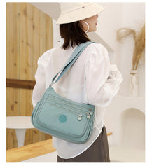 Grey Versatile Nylon Multi-Pocket Crossbody Bag - Lightweight Casual Travel Purse, Waterproof Horizontal Square Design