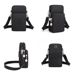 Orange 3-Layer Waterproof Nylon Vertical Crossbody Phone Bag -  Lightweight Phone Purse with Headphone Jack & Adjustable Strap
