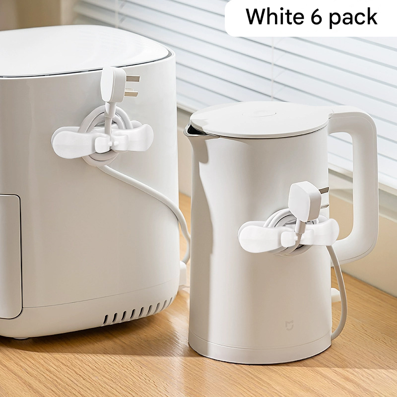 6-Piece White Flexible Silicone Cord Organizer for Curved & Flat Appliance - Drill-Free Tangle-Free Cable Winder & Plug Holder
