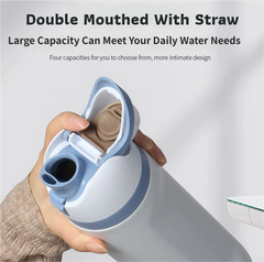 24oz Light Blue Large Thermal Water Bottle with Dual-Sipping Lid & Built-in Straw - Leak-Proof 304 Stainless Steel Outdoor Sports Flask