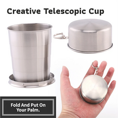 3-Capacity Silver Stainless Steel Collapsible Travel Cup Set(75ml + 150ml + 250ml) - Compact Telescopic Drinking Cup with Keychain & Dust-Proof Lid for Outdoor Hiking and Camping