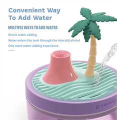 Pine Tree Blue USB Portable Bionic Landscape Humidifier and Creative Potted Plant Air Diffuser - 7-Color Night Light & 2-Mode Mist Timer