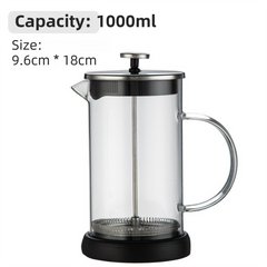 1000ML Premium Dual-Layer Borosilicate Glass French Press Coffee Maker with 304 Stainless Steel Lid – High-Density 3D Filter Mesh Cafetiere, Manual Milk Frother and Tea Infuser Pot