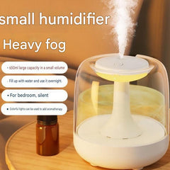 White 650ML USB Mini Humidifier with Aromatherapy Function, Cool Mist Air Humidifier for Bedroom, Home Office, Quiet Large Mist Output Diffuser with Night Light