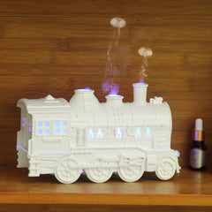 White Retro Train Aromatherapy Humidifier - 300ml Ultrasonic Cool Mist Diffuser with Jellyfish Smoke Ring, LED Night Light  for Bedroom Office Desk Decor