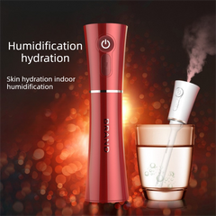 Red 2 in 1 Portable Facial Mist Humidifier Nano Mist Sprayer Hydration Device USB Rechargeable Skin Moisturising Sprayer for Home Office Travel Beauty Skincare