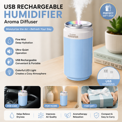Blue USB Rechargeable Humidifier Aroma Diffuser Mini Can Mist Maker Portable Car Home Desktop Air Moisturizer with LED Light