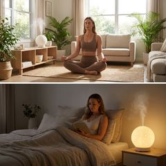 Moon Light Humidifier Aroma Diffuser (White base version) with LED Night Light, USB Desktop Essential Oil Diffuser Cool Mist Maker for Bedroom Office Home Relaxation