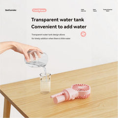 5-pack White Portable Handheld Misting Fan with Water Spray - 157mm Compact Rechargeable Mini Fan for Travel, Outdoor Cooling, and Desktop Use - Lightweight Plastic Design
