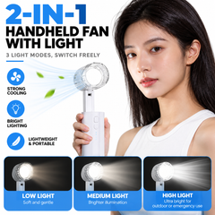 Portable Foldable Handheld Fan with LED Light - Mini Desk Fan with 170 Degree Adjustable Head and 3 Light Modes for Travel, Office and Outdoor Use