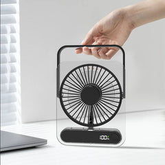 White Portable Desk Fan with Digital Display - Transparent Style Adjustable Table and Hanging Fan with USB Charging for Bedroom, Office, Study and Travel