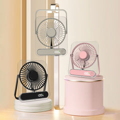 White Portable Desk Fan with Digital Display - Transparent Style Adjustable Table and Hanging Fan with USB Charging for Bedroom, Office, Study and Travel