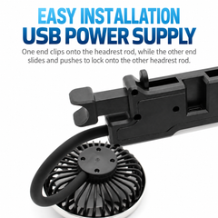 Dual Head Car Headrest Fan - USB Powered 3 Speed Rear Seat Cooling Fan with Flexible Adjustable Arms, Independent Controls and Built In Light