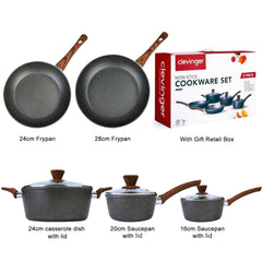 5Pieces Non-Stick Marble Coating Saucepan/Casserole/Fry Pan Cookware Set-TAS_Metro