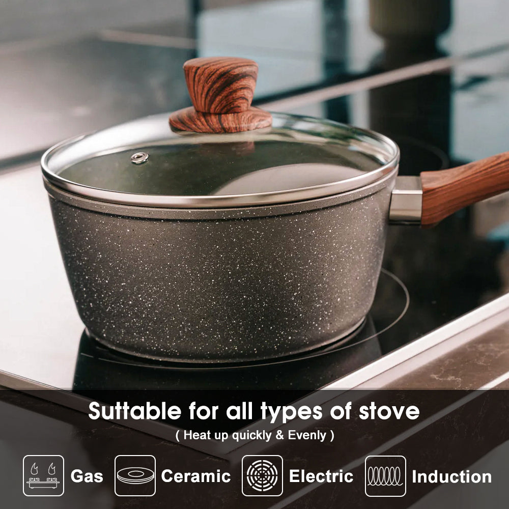 5Pieces Non-Stick Marble Coating Saucepan/Casserole/Fry Pan Cookware Set-ACT