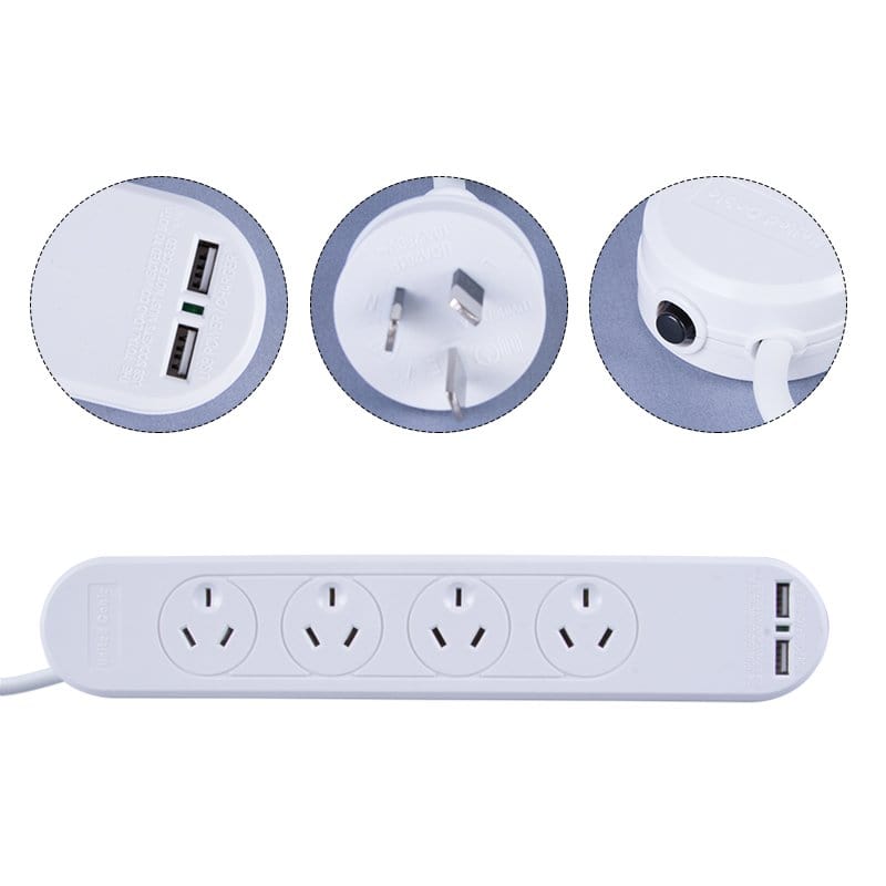 4 Outlet Powerboard With Surge Protection and Dual USB Charger