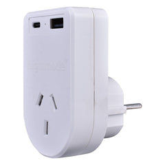 Flightmode Outbound AU/NZ to EUROPE/BALI Travel Adaptor with USB Type C & A