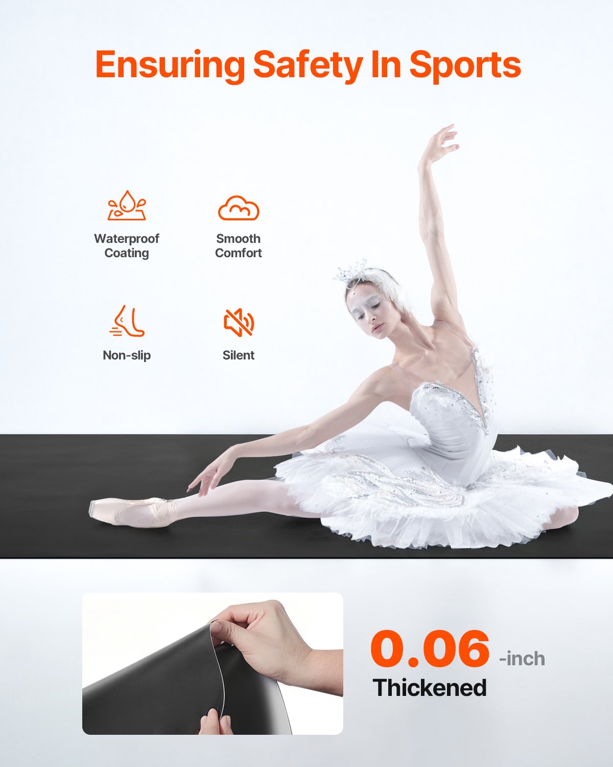 VEVOR Dance Floor, 6.6' x 3' Portable Yoga Mat with Organizer Bag, 1.5 mm Thick Workout Mats, Non-slip Floor Mats for Practicing at Home, Studios, Stage