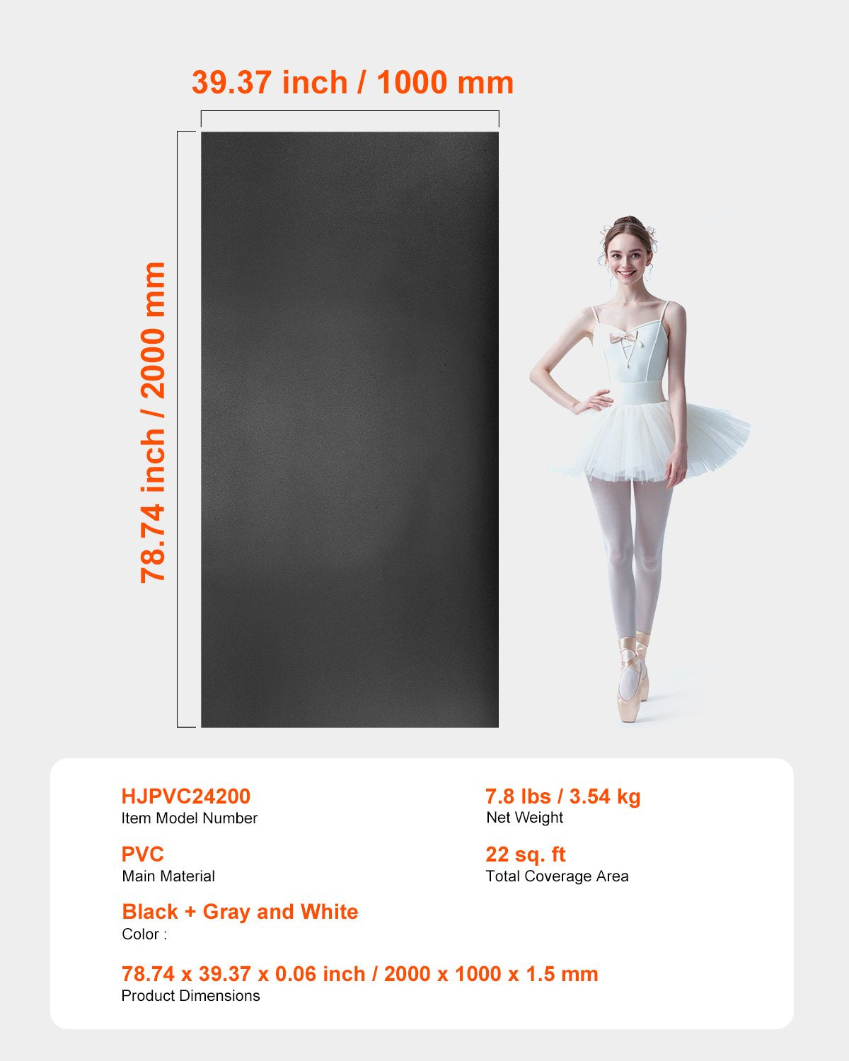 VEVOR Dance Floor, 6.6' x 3' Portable Yoga Mat with Organizer Bag, 1.5 mm Thick Workout Mats, Non-slip Floor Mats for Practicing at Home, Studios, Stage