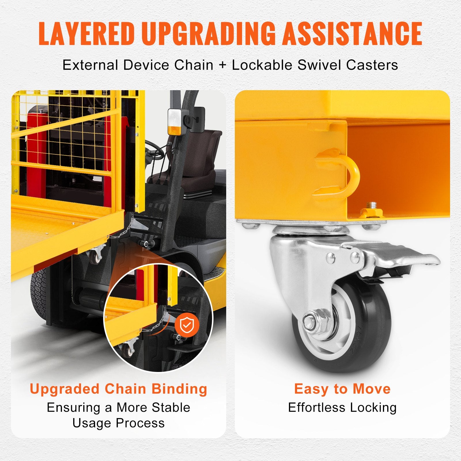 VEVOR Forklift Safety Cage, 544 kg Load Capacity, 92 x 92 cm Folding Forklift Work Platform with Lockable Swivel Wheels, Drain Hole, and Device Chain, Holds 1 to 2 Adults, Perfect for Aerial Work