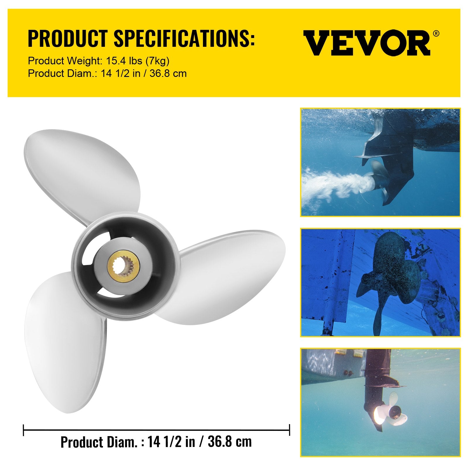 VEVOR Outboard Propeller, Replace for OEM 3860709, 3-Blade 14.5"" x 21"" Pitch Steel Boat Propeller, Compatible with Volvo Penta SX Drive All Models, with 19 Tooth Splines, RH
