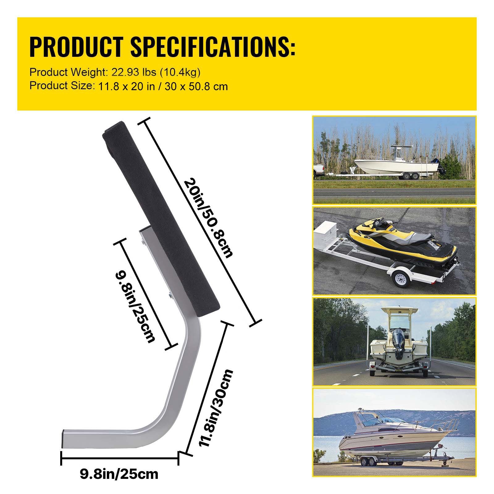 VEVOR Boat Trailer Guide on, 24"", One Pair Trailer Pontoon Bunk Board Guide-ons, Steel Trailer Guides, Complete Mounting Accessories Included, for Ski Boat, Fishing Boat or Sailboat Trailer