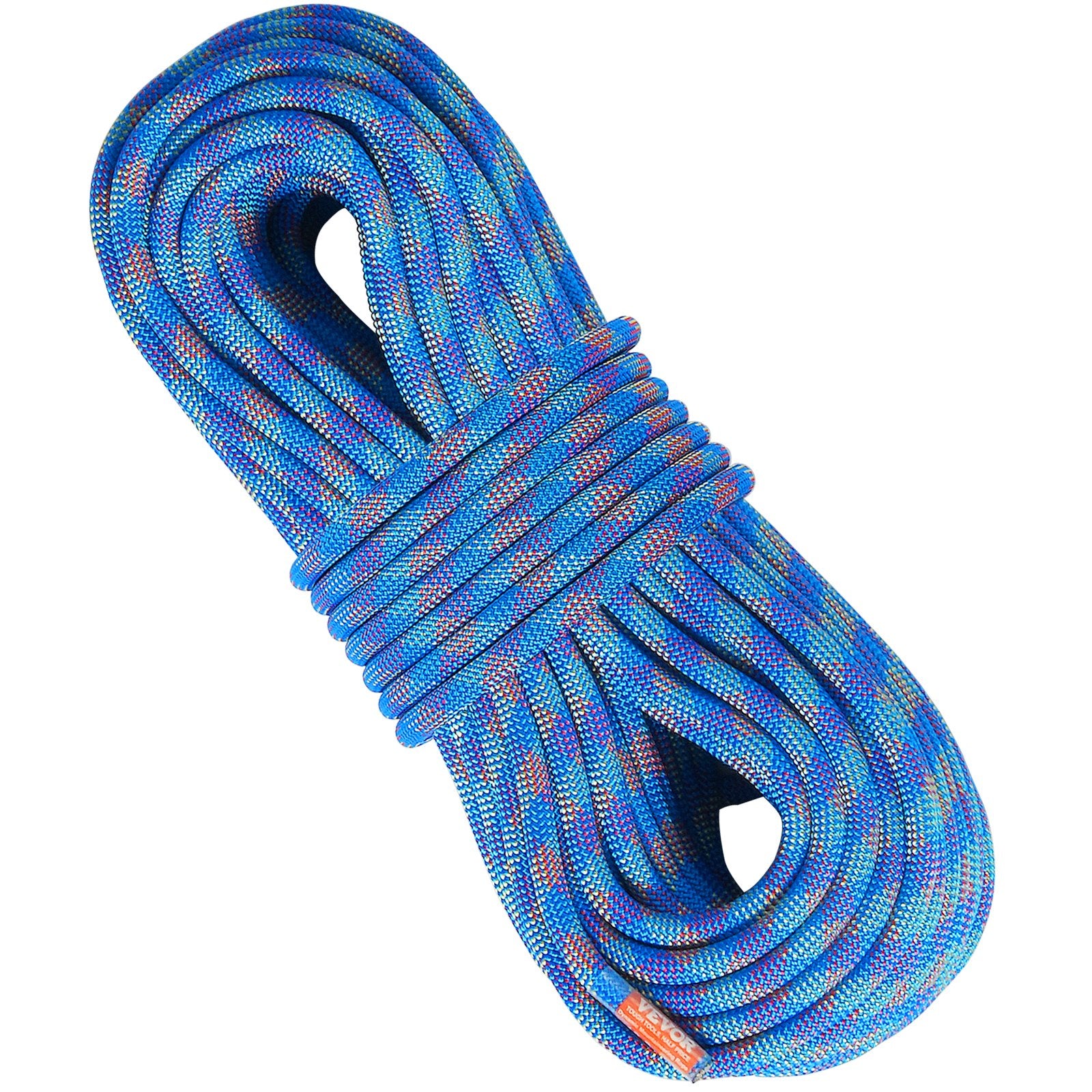 VEVOR 10.2mm Dynamic Climbing Rope, 50M(164ft) Outdoor Rock Climbing Rope 25KN Breaking Tension, Stretchable Fiber Rope with Steel Snap Hooks for Escape, Rappelling, Fire Rescue, Blue