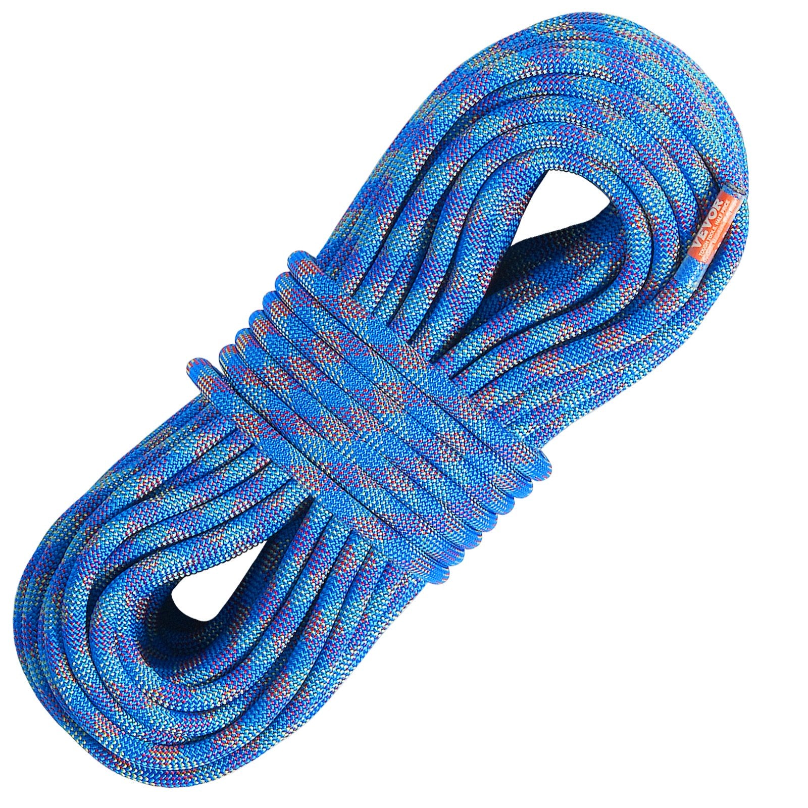 VEVOR 10.2mm Dynamic Climbing Rope, 50M(164ft) Outdoor Rock Climbing Rope 25KN Breaking Tension, Stretchable Fiber Rope with Steel Snap Hooks for Escape, Rappelling, Fire Rescue, Blue