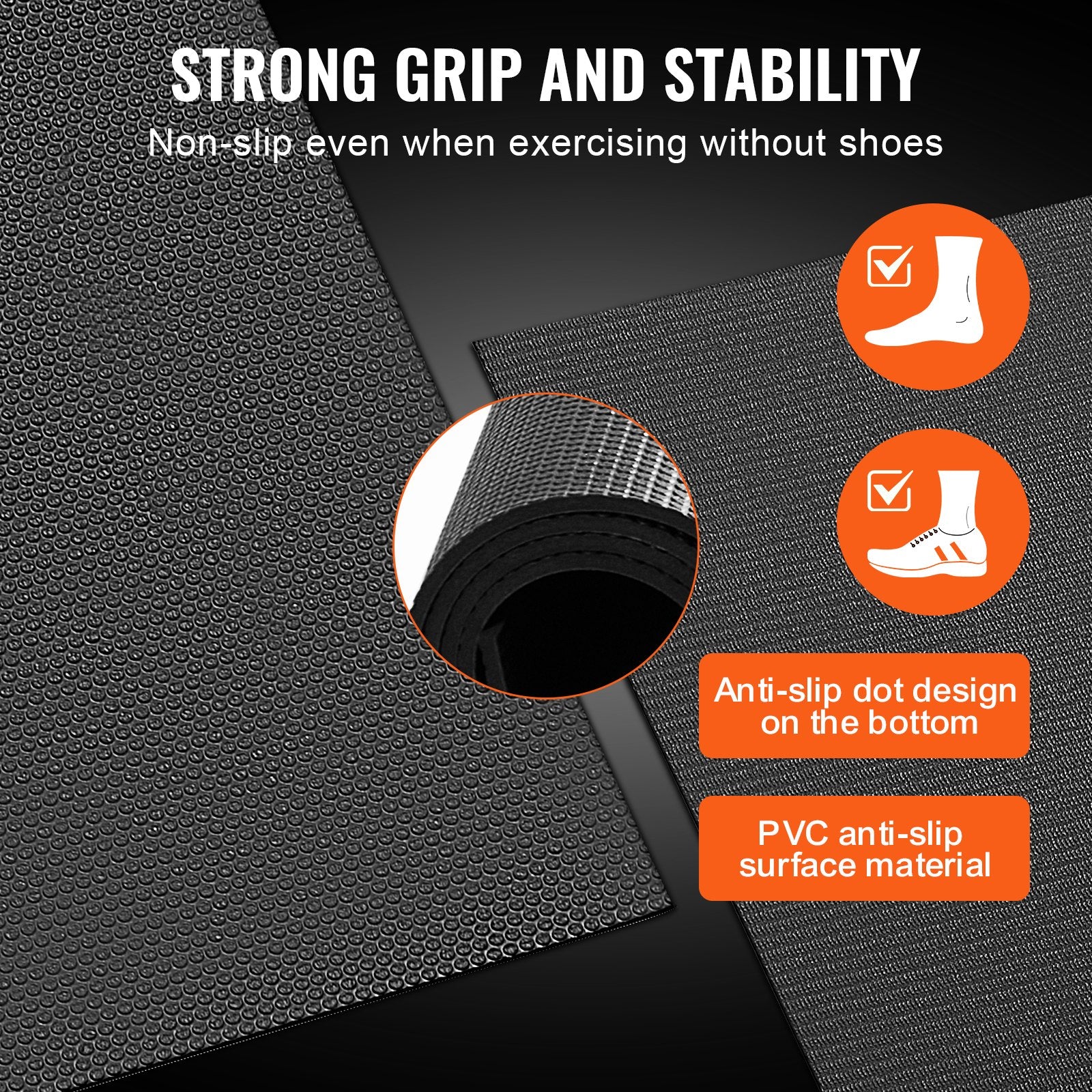 VEVOR Exercise Mat, Non Slip High Density Premium Yoga Mat, Exercise Yoga Mat for Men Women, Fitness & Exercise Mat with Bag & Carry Strap, for All Types of Home Yoga, Pilate & Floor Workout (12x6ft)