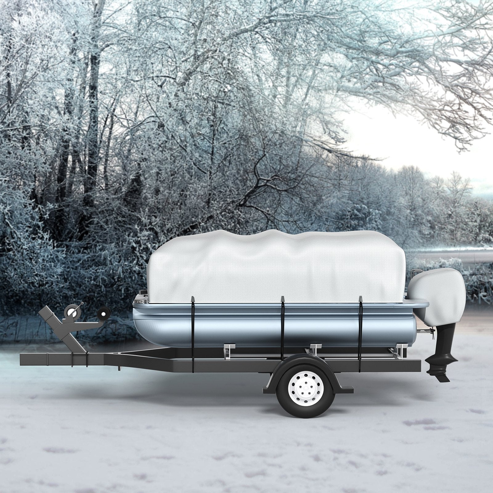 VEVOR Pontoon Boat Cover, Fit for 17\'-20\' Boat, Heavy Duty 600D Marine Grade Oxford Fabric, UV Resistant Waterproof Trailerable Boat Cover with 2 Support Poles and 7 Wind-Proof Straps, Gray