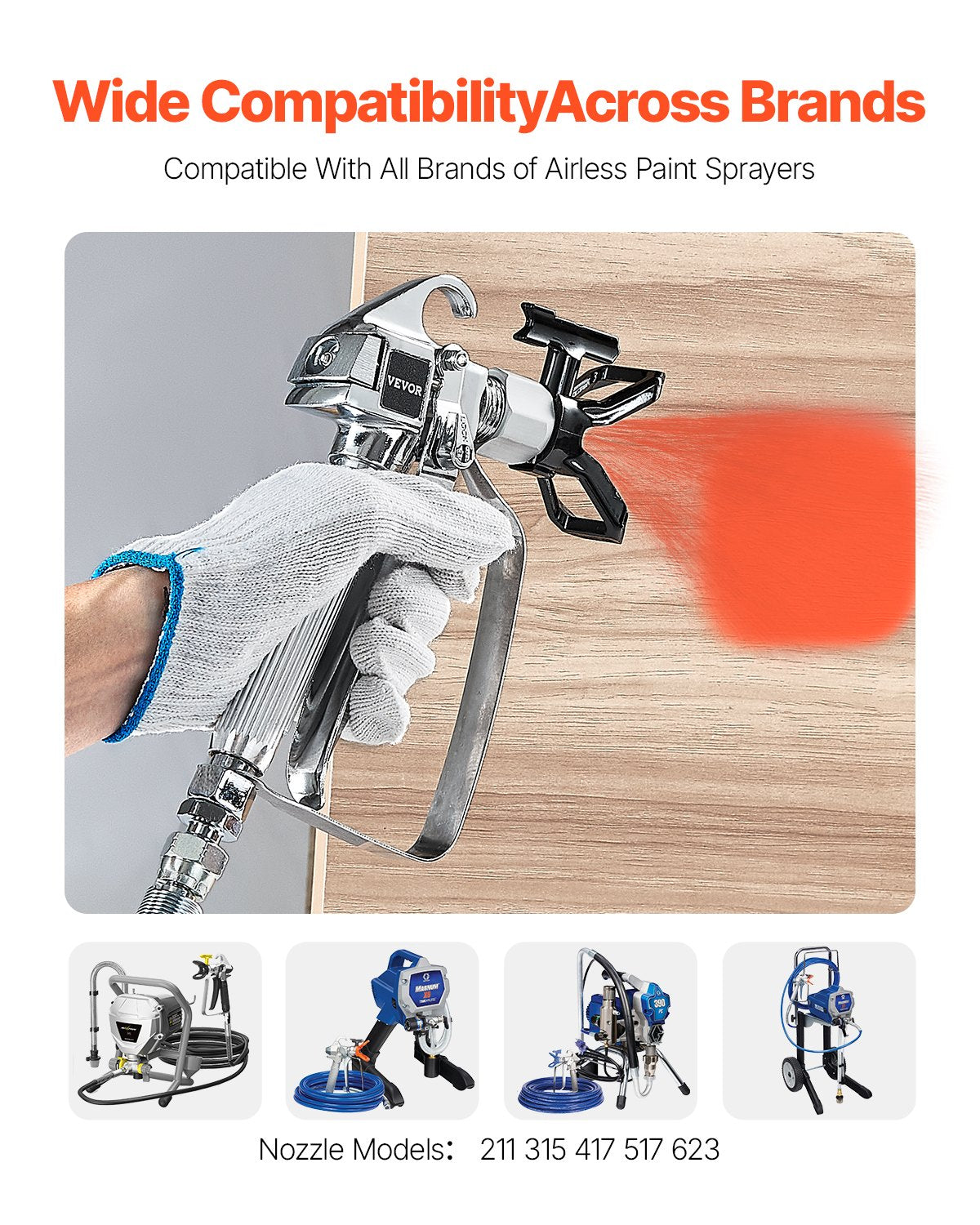 VEVOR Airless Paint Spray Gun 3600PSI High Pressure Airless Spray Gun with 5Tips