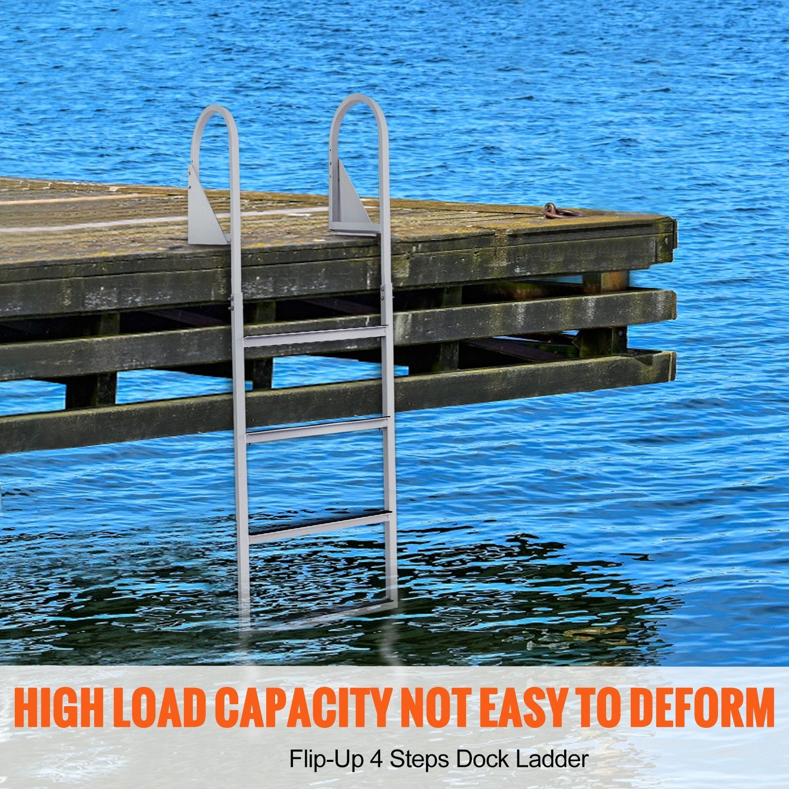 VEVOR Dock Ladder, Flip-Up 4 Steps, 159 kg Load Capacity, Aluminum Alloy Pontoon Boat Ladder with 50.8 mm Wide Step & Nonslip Rubber Mat, Easy to Install for Ship/Lake/Pool/Marine Boarding