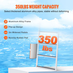 VEVOR Dock Ladder, Flip-Up 4 Steps, 159 kg Load Capacity, Aluminum Alloy Pontoon Boat Ladder with 50.8 mm Wide Step & Nonslip Rubber Mat, Easy to Install for Ship/Lake/Pool/Marine Boarding