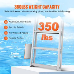 VEVOR Dock Ladder, Retractable 5 Steps, 350 lbs Load Capacity, Aluminum Alloy Pontoon Boat Ladder with 66.9''-78.9'' Adjustable Height, 4'' Wide Step & Mat, for Ship/Lake/Pool/Marine Boarding