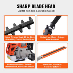 VEVOR 15.7-inch 26CC 2 Cycle Gas Hedge Trimmer, Gas Powered Pole Hedge Trimmer with Dual Sided Dual Action Blade, Adjustable Trimmer Head, Suitable for Trimming Shrubs, Bushes