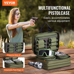 VEVOR Range Bag for 2 Pistols Tactical Gun Bag 2 Built-in Pistol Bags Green
