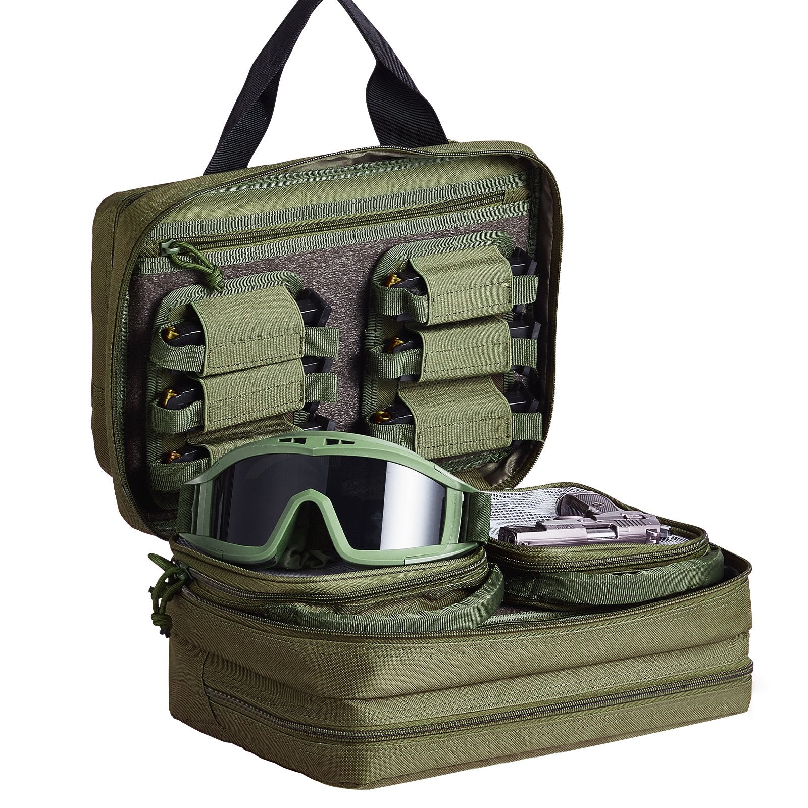 VEVOR Range Bag for 2 Pistols Tactical Gun Bag 2 Built-in Pistol Bags Green