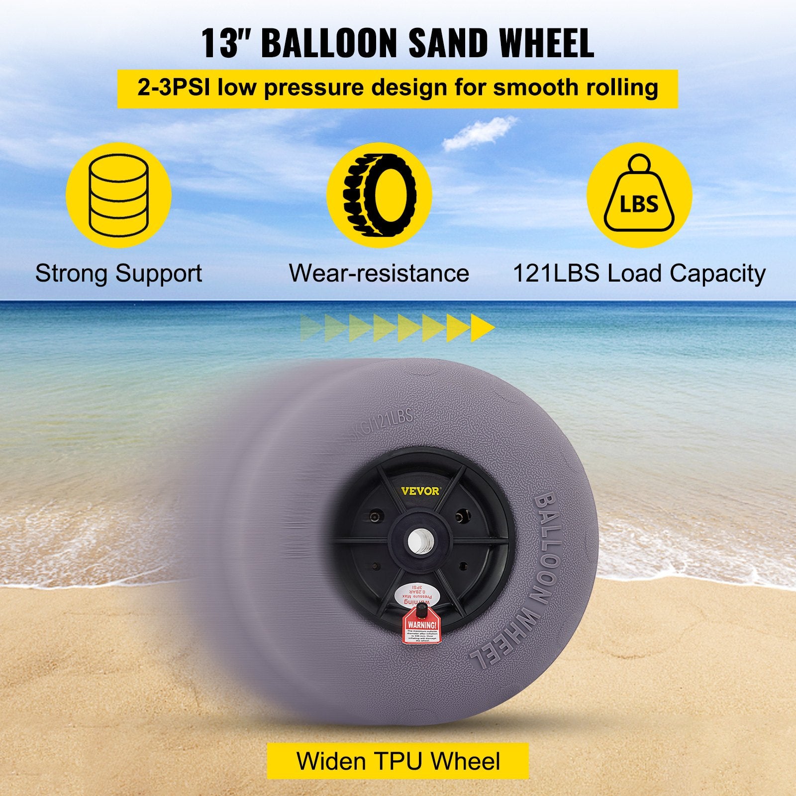 VEVOR Balloon Beach Wheels Replacement Beach Tires 13" TPU 121 LBS Load Capacity